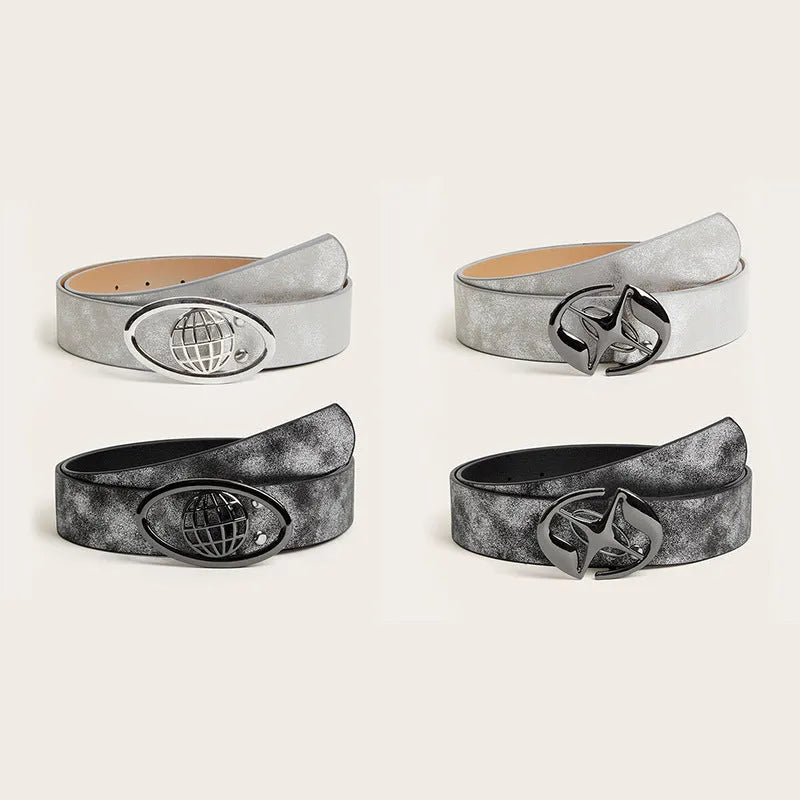 Retro women's belt with oval alloy buckle on thick 4cm PU leather strap in earth tone colour