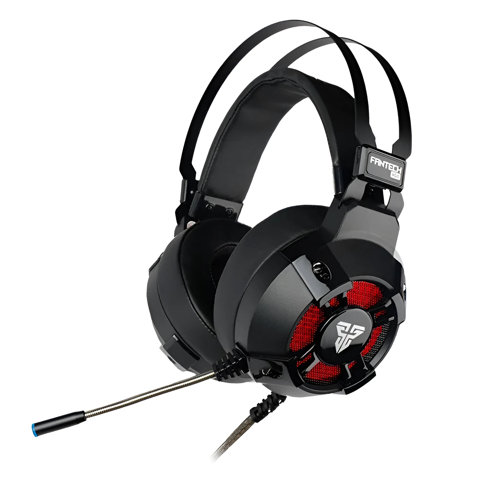 Black Fantech HG11 USB gaming headset with RGB lights and inline remote control on cable.