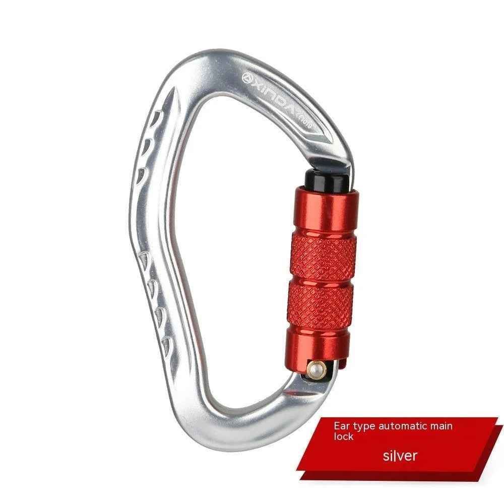 Automatic lock climbing carabiner in black blue orange red or silver colours for outdoor equipment
