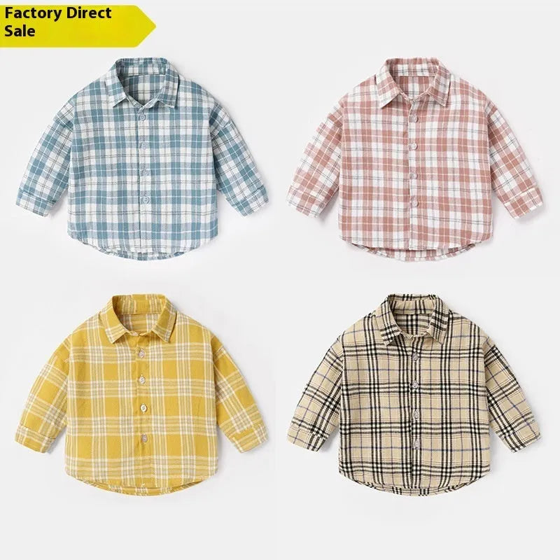 Boys' cotton casual shirt with lattice pattern in multiple colours showing long sleeve design