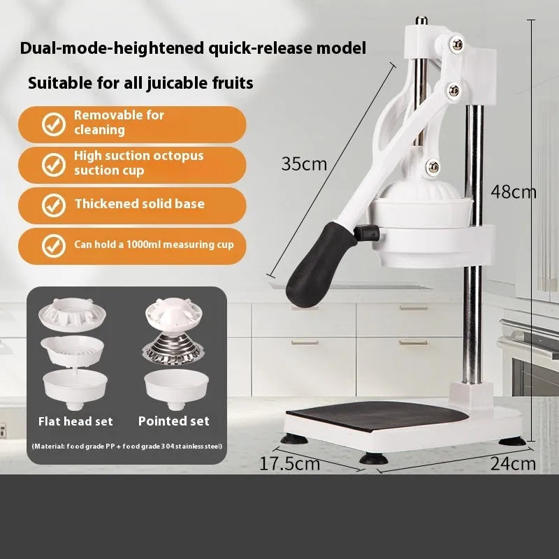 Commercial stainless steel manual citrus juicer with 480cm length on a countertop.