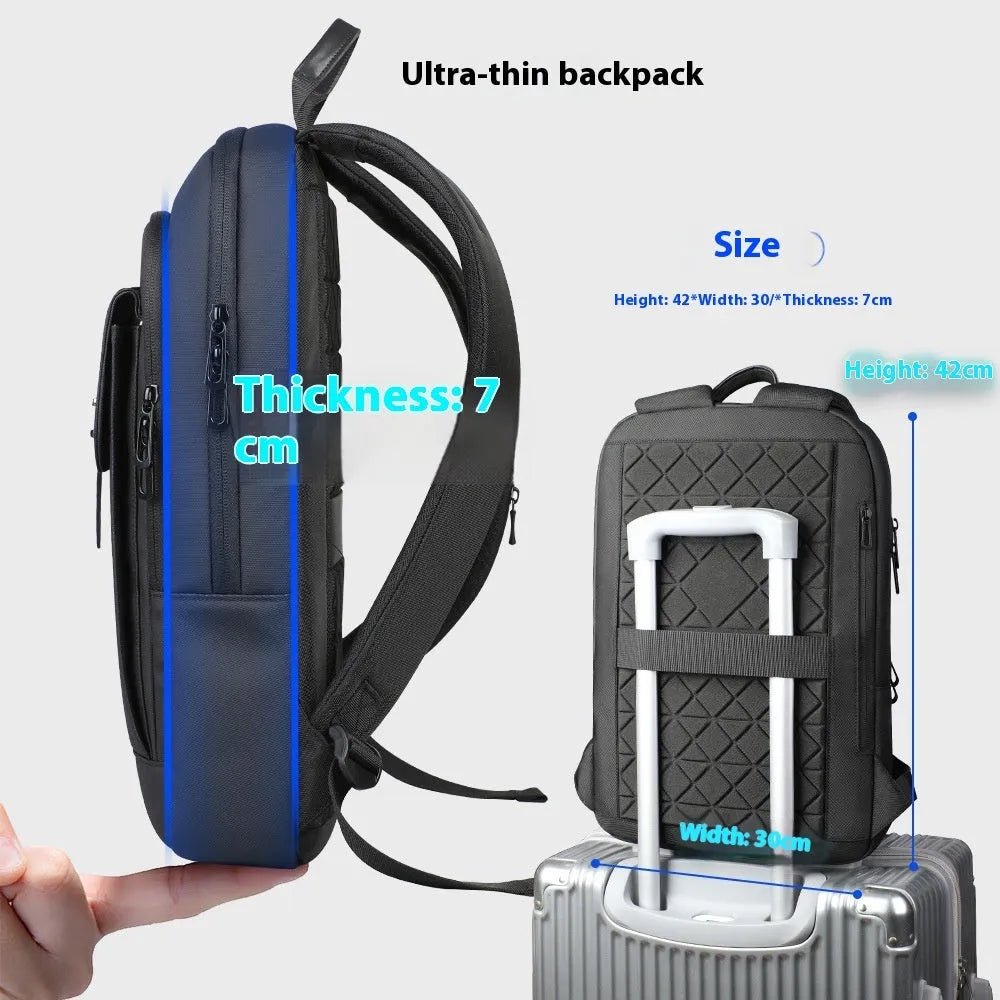 Black lightweight Oxford cloth backpack with visible sewing lines and urban style design