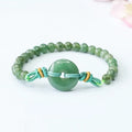 Natural emerald jade safety buckle bracelet with star-shaped buckle, 6mm green beads on adjustable cord