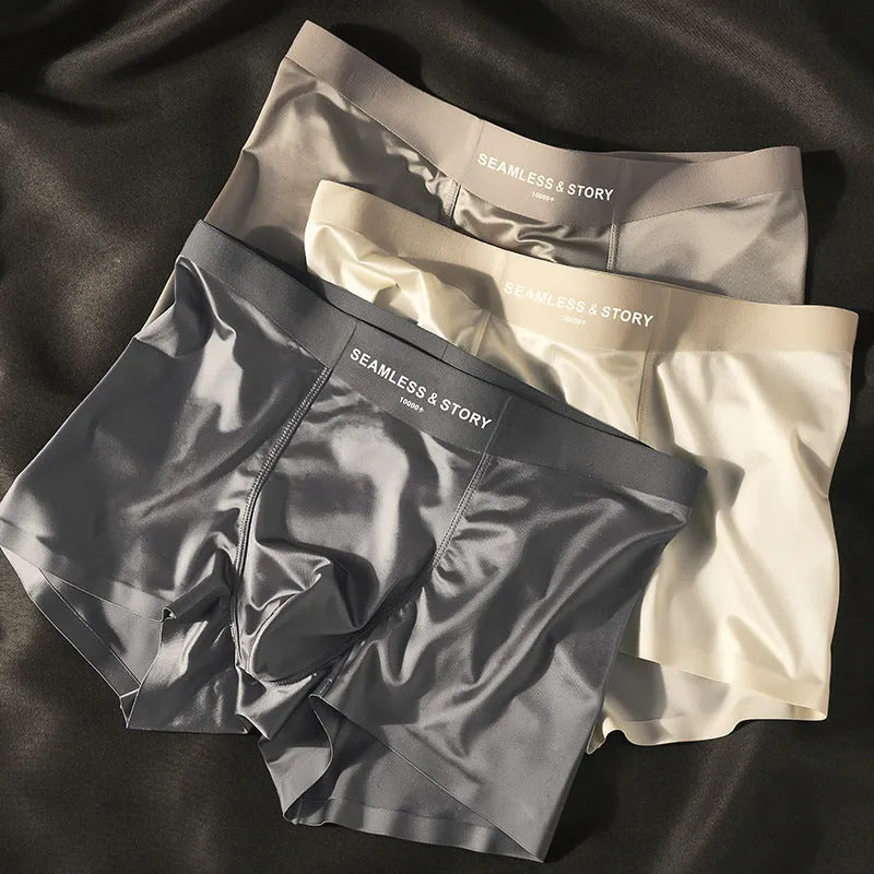 Men's ice silk underwear in knit construction showing solid colour options