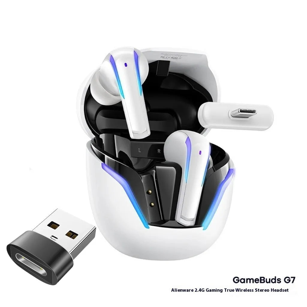 GameBuds G7 gaming earbuds with gradient breathing light in StarCraft Black, including 2.4G receiver