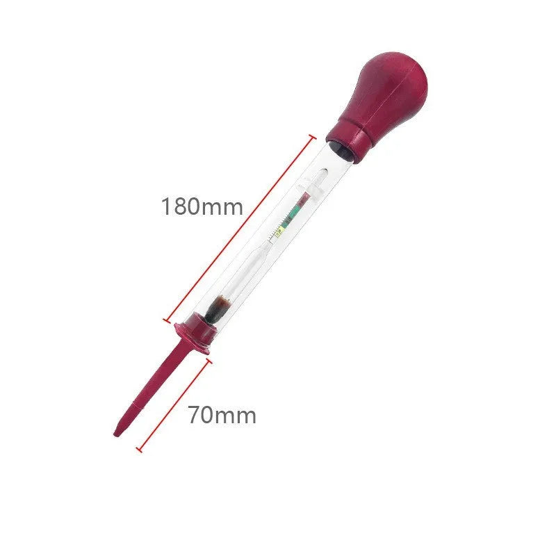 Electrohydraulic hydrometer for automotive battery electrolyte density testing with glass tube and suction mechanism