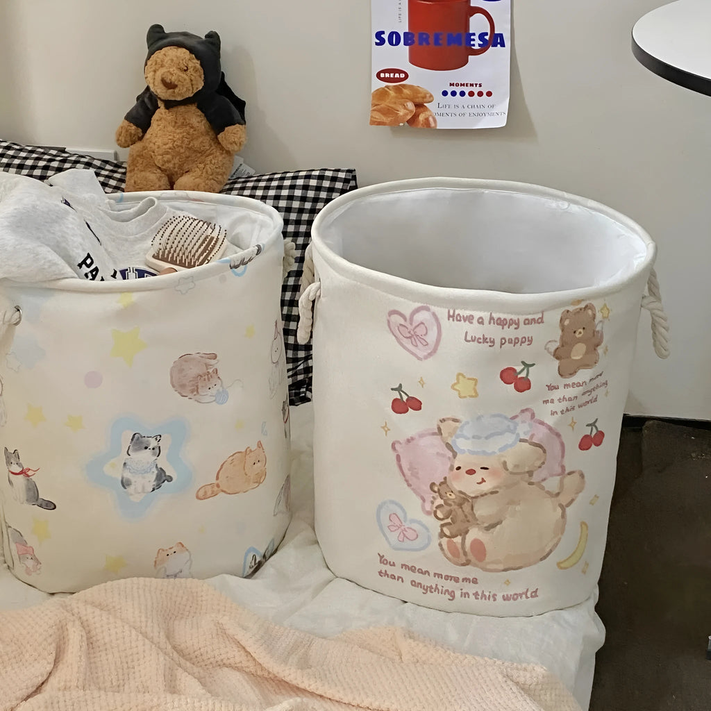 Foldable cotton cloth laundry basket in modern simplicity style with large capacity for bedroom or bathroom storage.