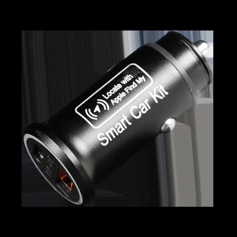 Black ABS plastic car charger GPS locator device for vehicle tracking.