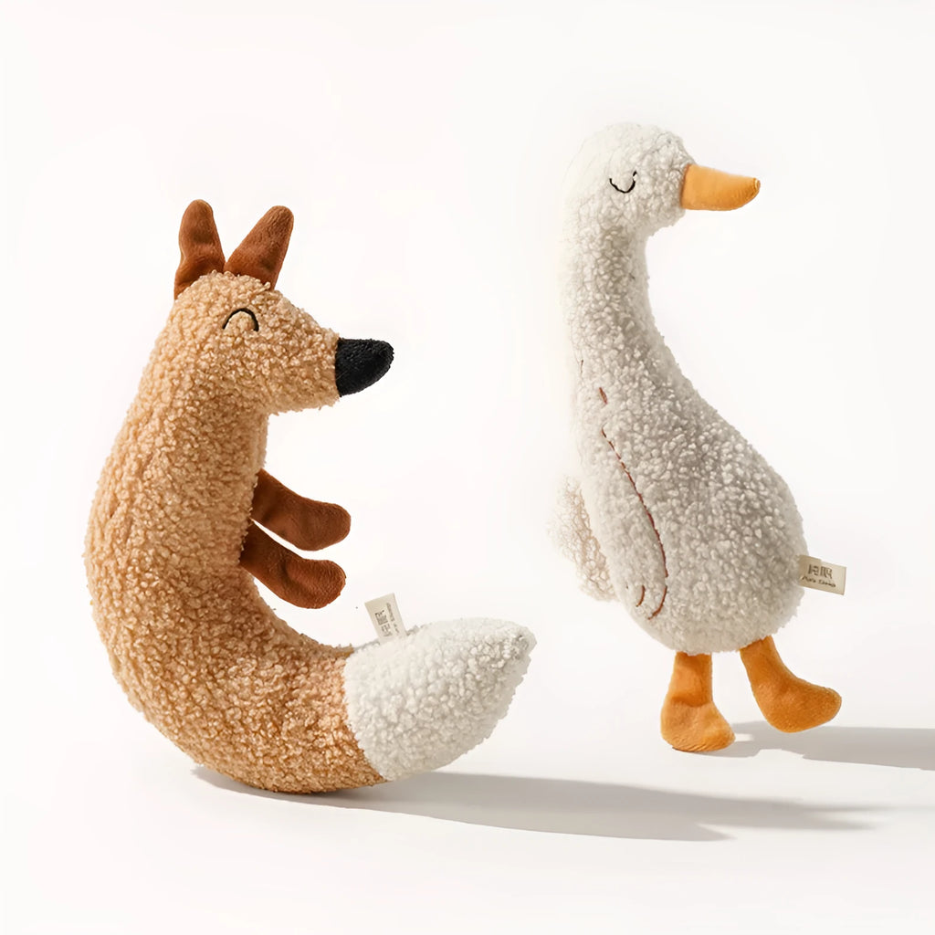 Cartoon fox and duckling dog toys with bite-resistant teddy velvet fabric construction