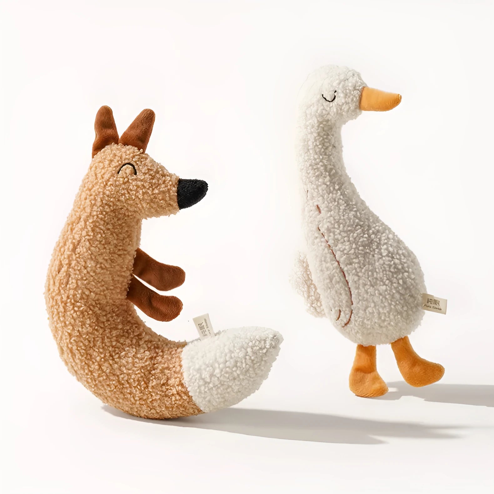 Cartoon fox and duckling dog toys with bite-resistant teddy velvet fabric construction