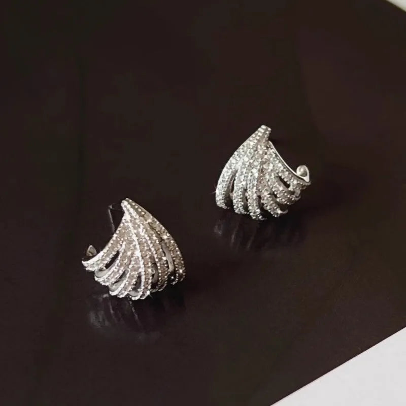 Zircon geometric drop earrings with electroplated platinum finish and line design elements