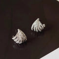 Zircon geometric drop earrings with electroplated platinum finish and line design elements