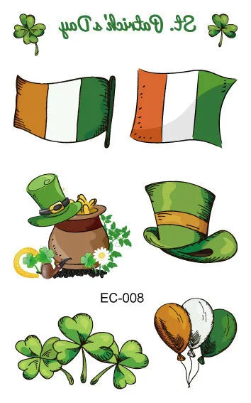 St Patrick's Day clover temporary tattoo sticker on paper, 120mm by 75mm.