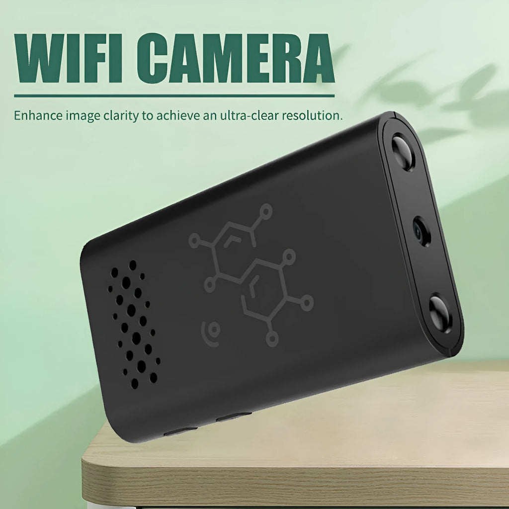 Black indoor Wi-Fi security camera with 1080p HD for baby monitoring and home security