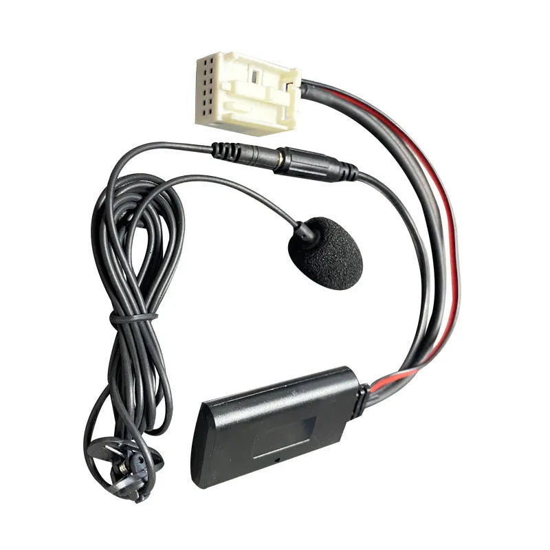 Bluetooth AUX audio cable kit for Peugeot and Citroen RD4 car stereos with separate microphone.