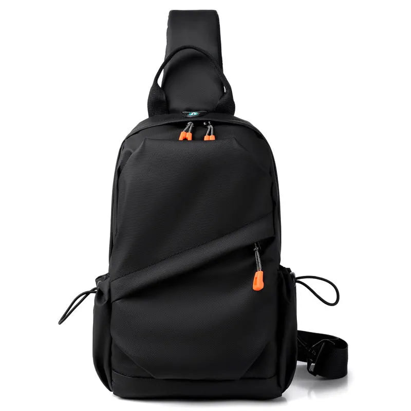 Men's black casual crossbody bag made from waterproof polyester material