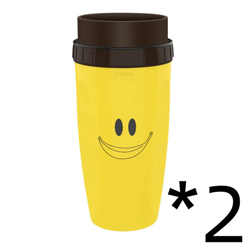 300ml green twist top lidless double wall travel cup with straw on blue background