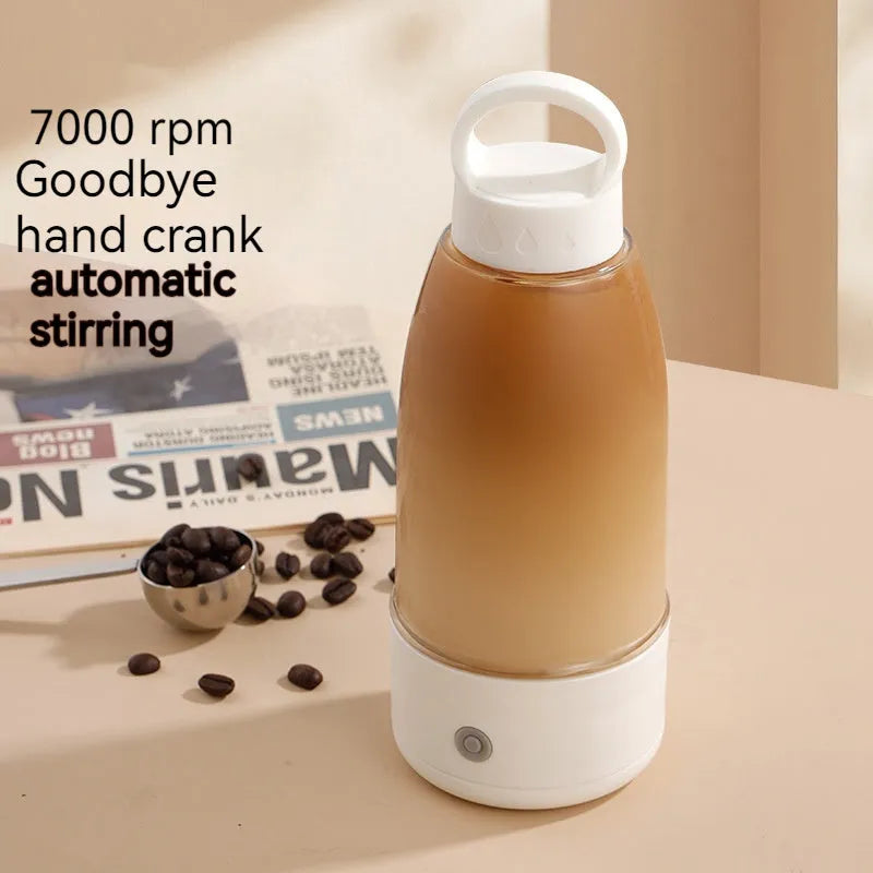 Automatic electric shaker bottle in green with USB charging port and handle.