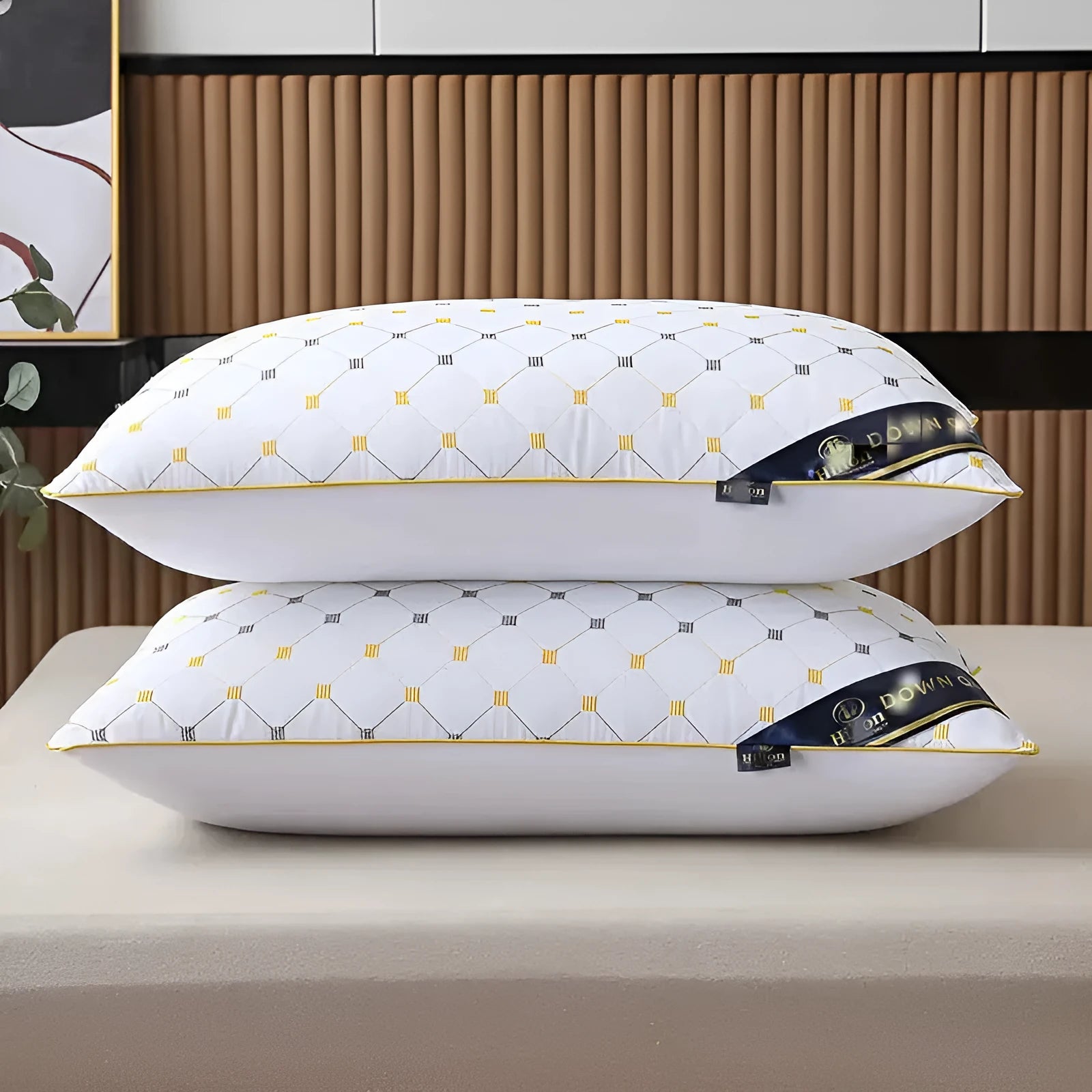 Polyester fibre pillow core for bedding in blue, grey, white, or argy wormwood print, shown in standard 48x74 cm size.