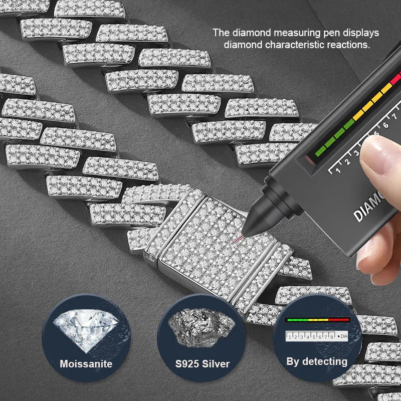 Moissanite S925 silver keel bracelet for men with 14mm round-cut stone and geometric chain