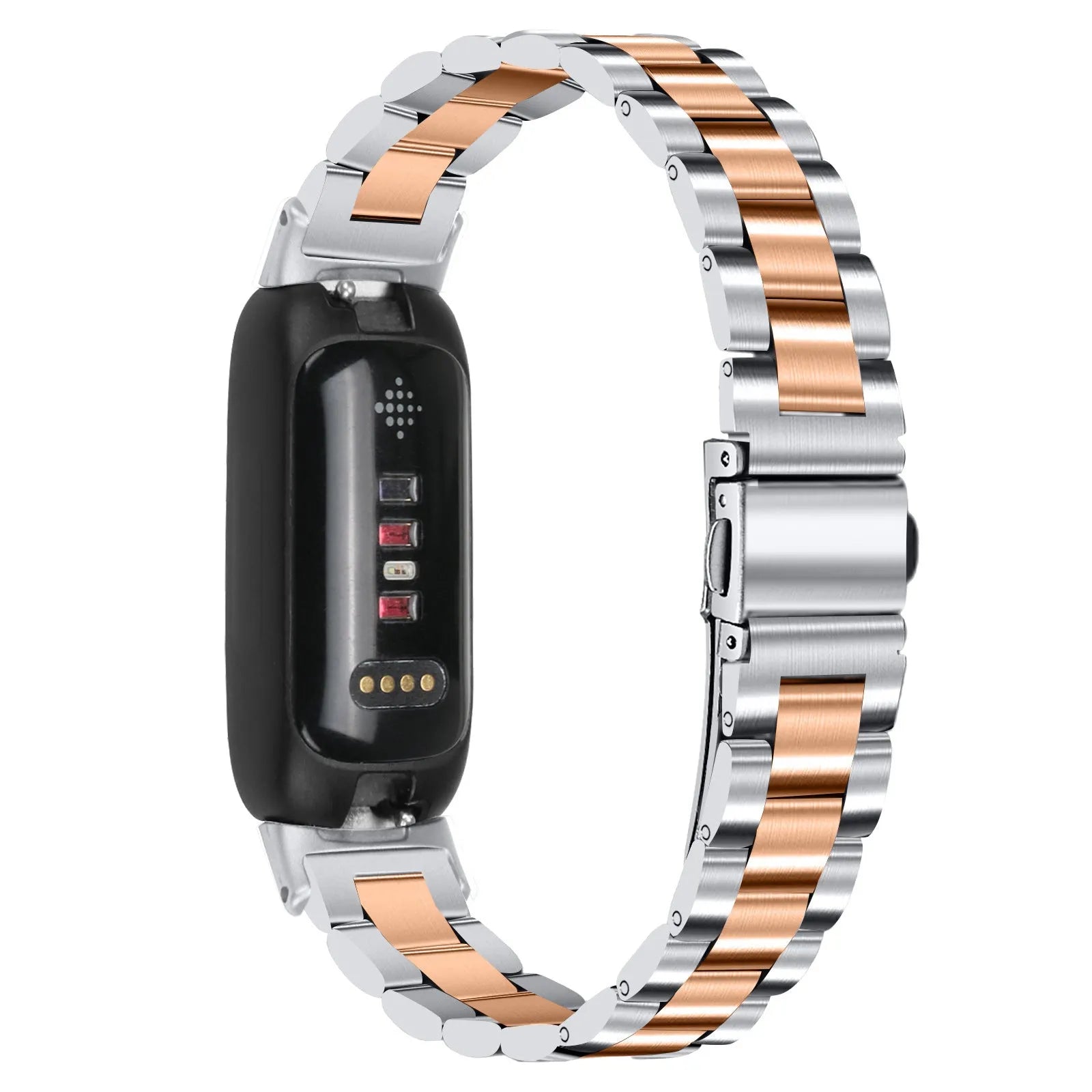 Stainless steel three-bead watch strap for Fitbit Inspire 3 in silver colour.