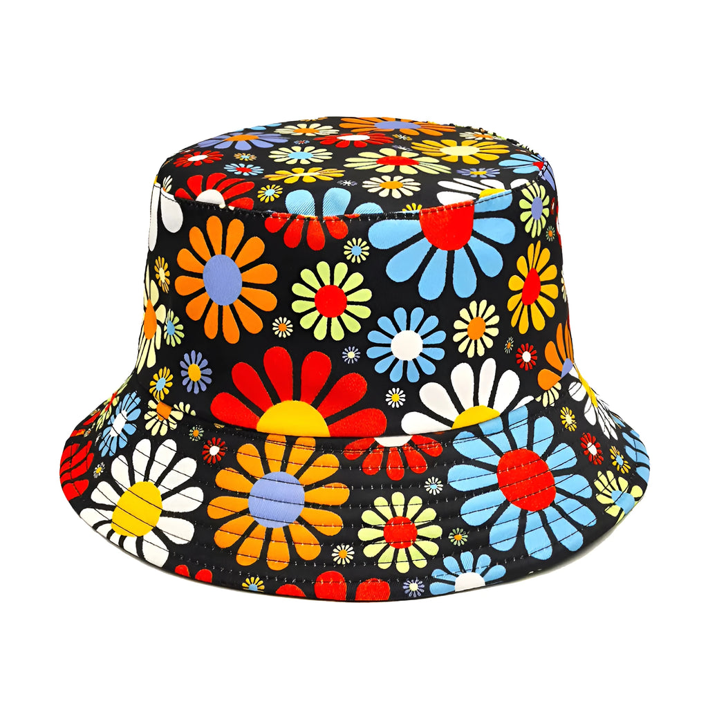 Flower pattern polyester bucket hat with dome crown design for sun protection