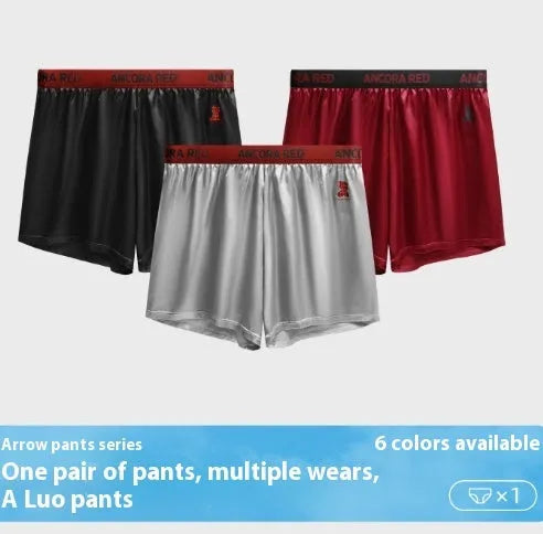 Men's solid colour boxer briefs in black, blue, brown, purple, red, and silver with elastic mid waist