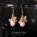 Handmade natural pearl wire-wrapped earrings in white, geometric round fairy style, for women