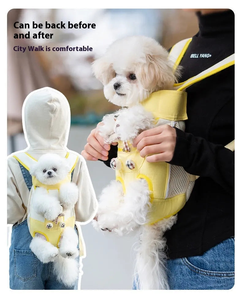 Cartoon animal pattern pet chest bag with adjustable ribbon straps in multiple colour variations