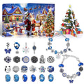24 grid Christmas advent calendar countdown set with zinc alloy frame electroplated finish and bracelet blind box in flip vertical blue