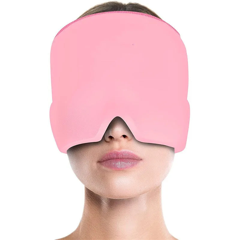Black elastic gel cold compress eye mask for headache relief with measurements