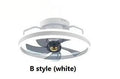 Modern simple ceiling fan lamp with light, 50cm diameter, shown in a selection of colours.