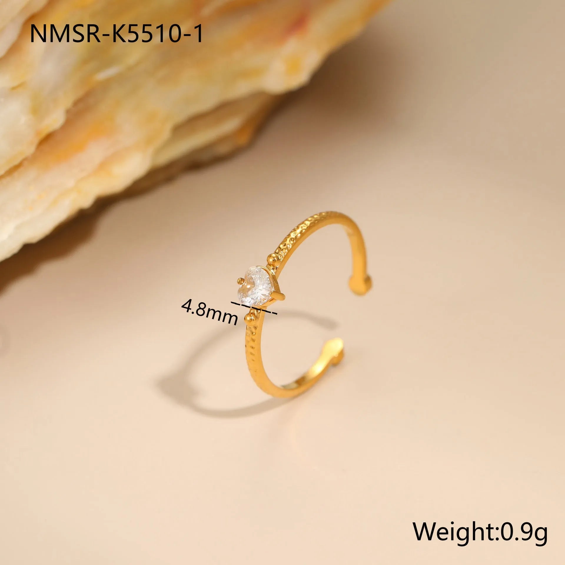 Open-ended stainless steel ring with heart-shaped zircon accents in adjustable free size design