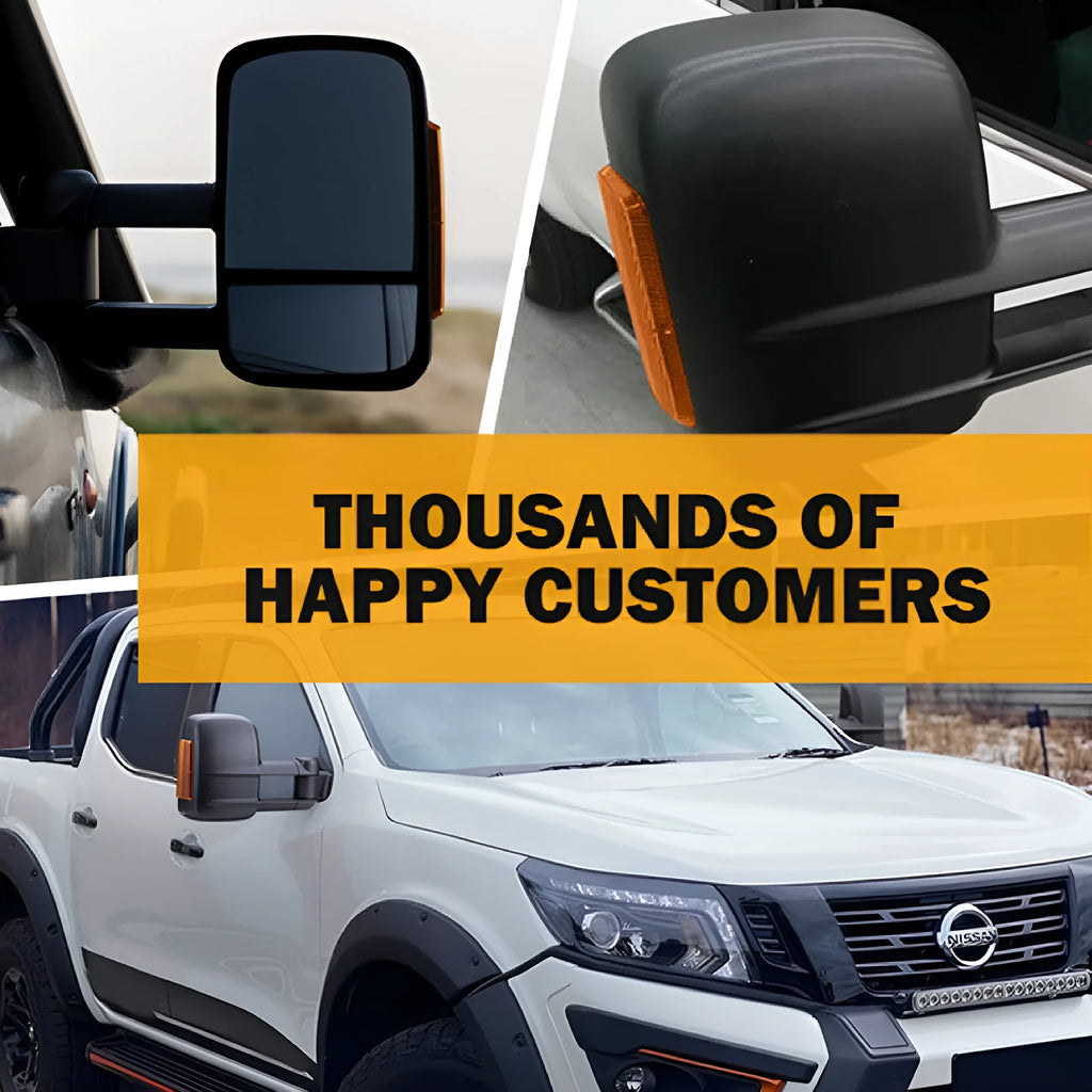 Black electric exterior rear view mirror with side light for Nissan NP300 D23 2015+ model.
