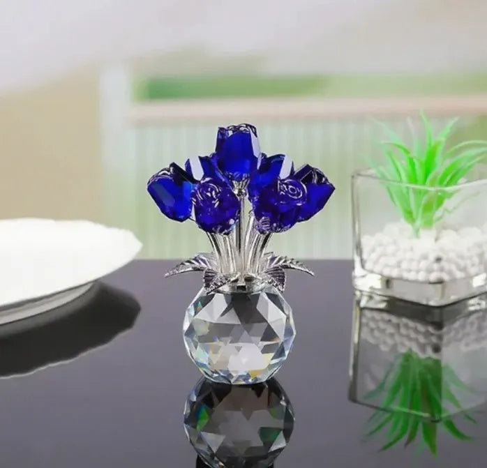 Geometric Chinese style K9 crystal rose ornament in seven colour options including red, blue, and golden yellow
