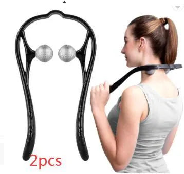 Plastic hand massage roller with adjustable width stand and 3D floating-point design for neck and shoulder pressure point therapy