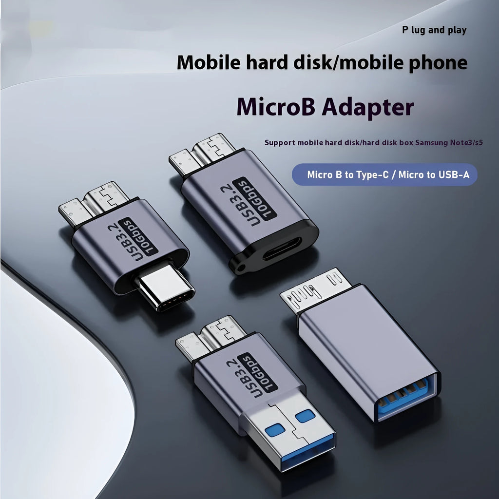 USB AM to Micro-B adapter connector with four different micro interface head options.