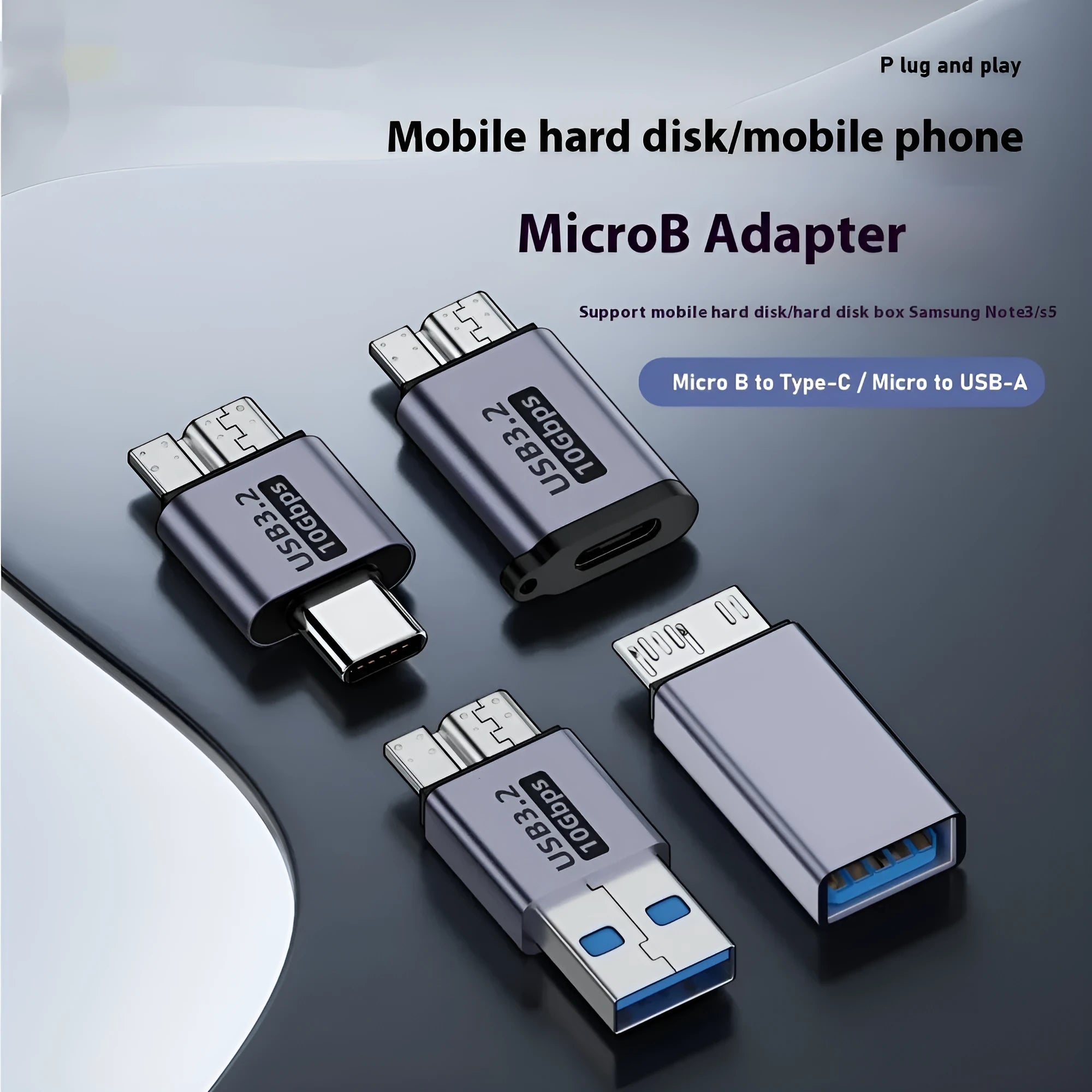 USB AM to Micro-B adapter connector with four different micro interface head options.