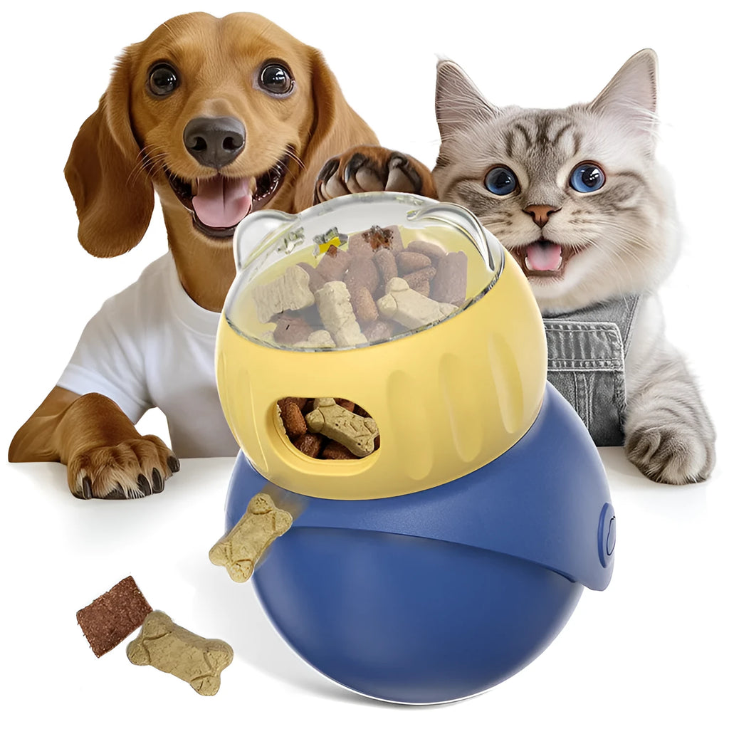 Morandi yellow tumbler owl-shaped plastic cat puzzle feeder with leak-resistant design