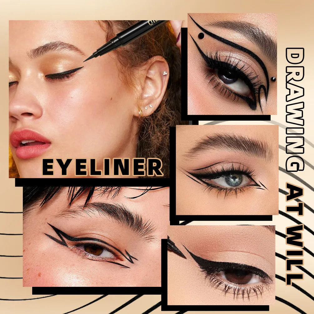 Black liquid eyeliner pen with felt tip applicator for precise eyeliner application