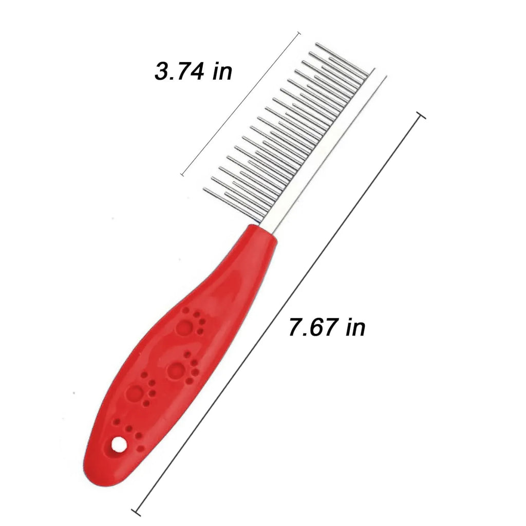 Red pet grooming comb with stainless steel short and long teeth for dematting dogs cats horses