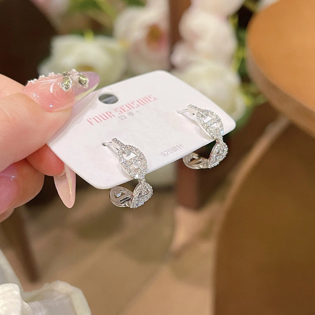 Women's light luxury diamond earrings in silver, gold, or rose gold thick plating with casual styling