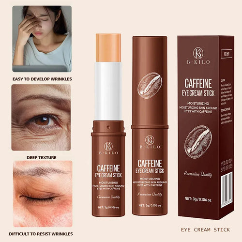 Caffeine eye cream stick in solid 3g format for under-eye hydration and treatment