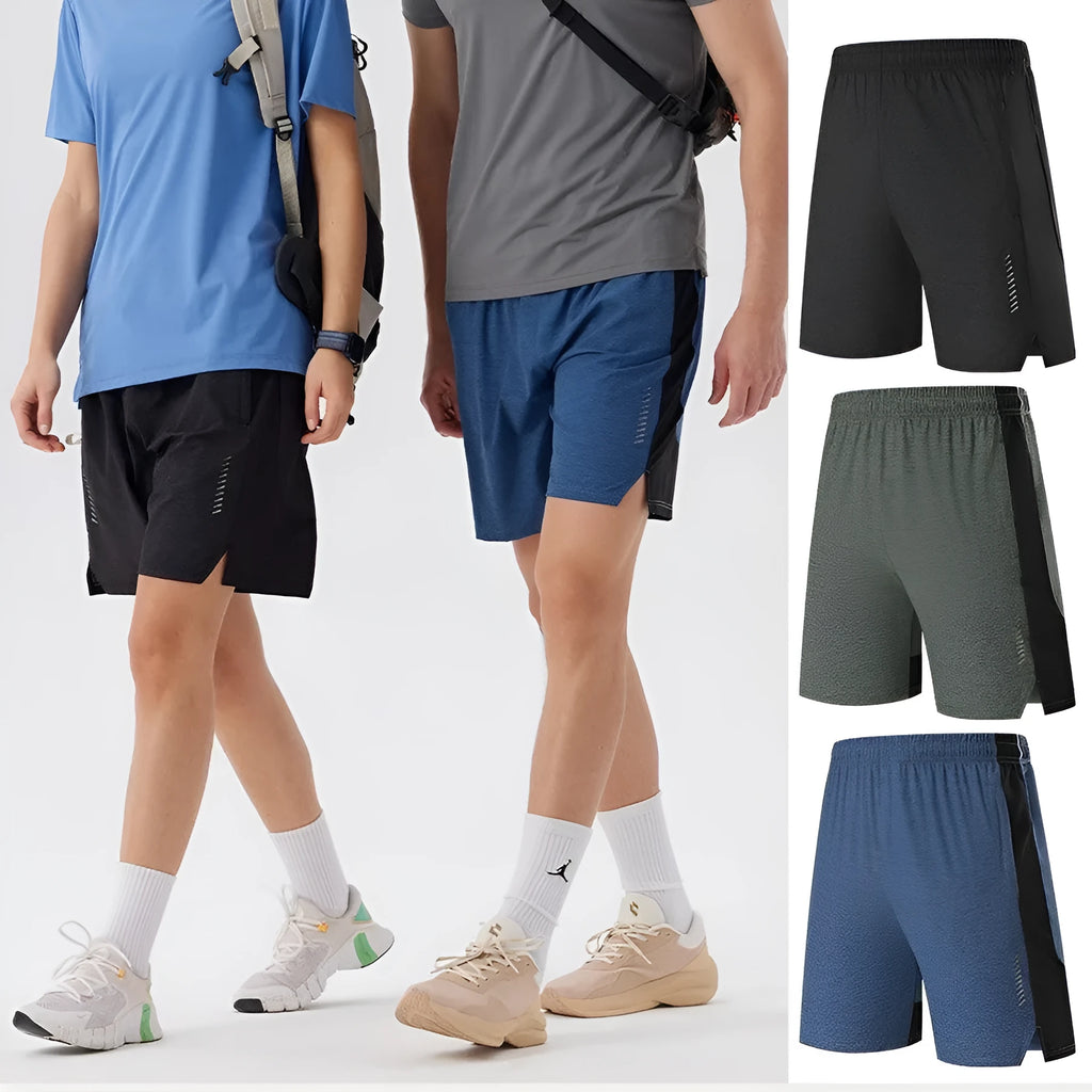 Men's forest green spandex casual shorts with five-point construction and mid-waist design