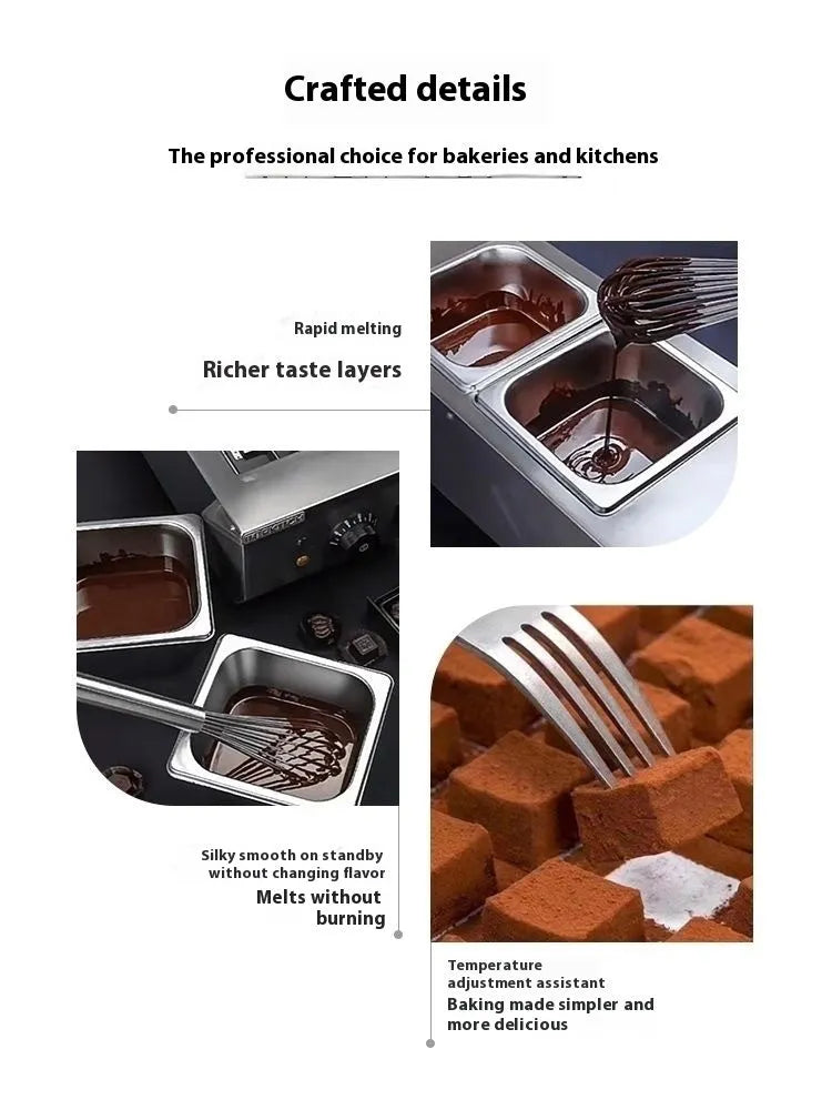 Commercial electric chocolate melting machine with stainless steel double pots and temperature control