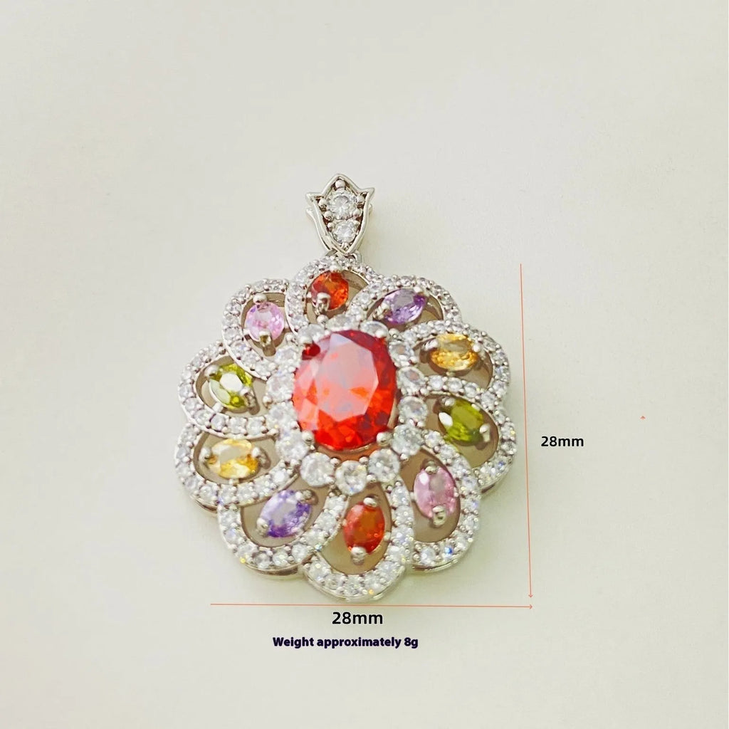 Women’s floral-shaped zircon pendant necklace in gold finish with optional matching chain