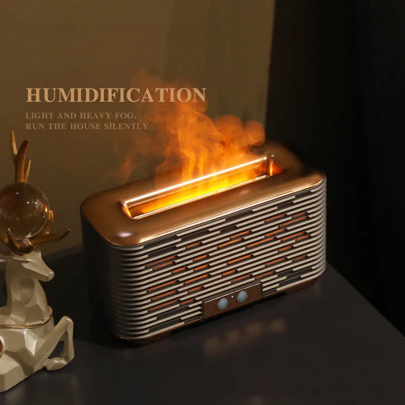 Flame aroma diffuser USB desktop humidifier with double-colour light in gold colour