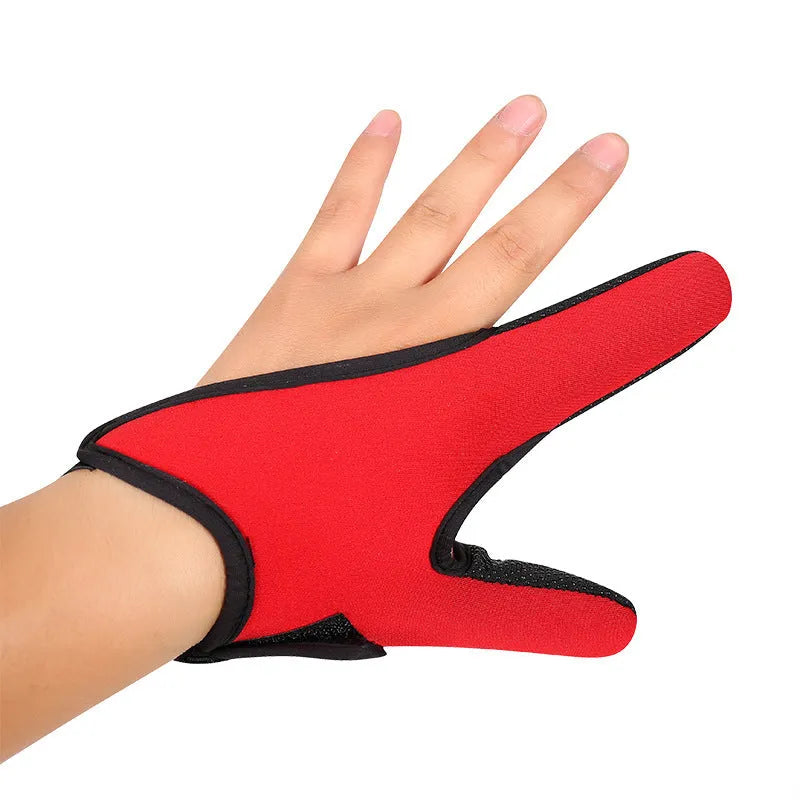 Two-finger fishing glove showing diving cloth back and microfiber palm for right or left hand