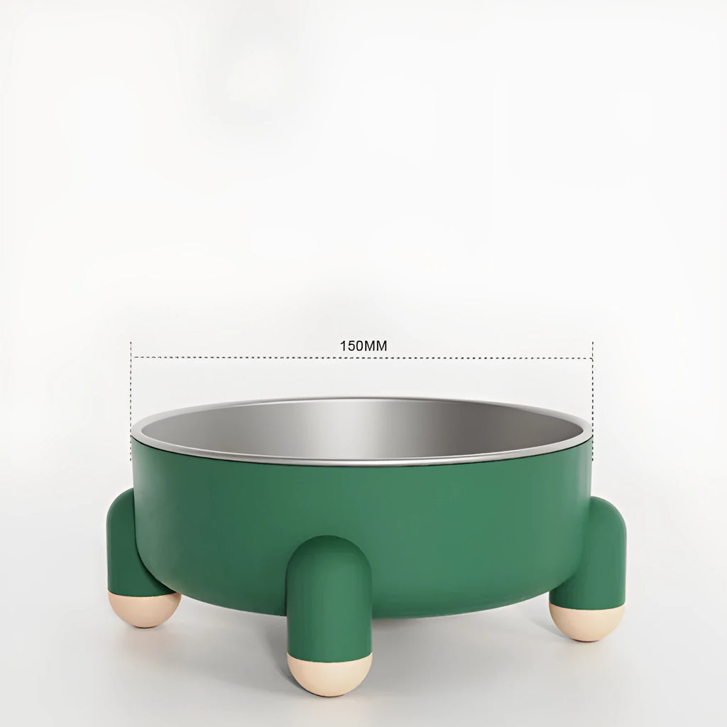 Green non-slip stainless steel pet bowl with a raised high foot design for dogs and cats