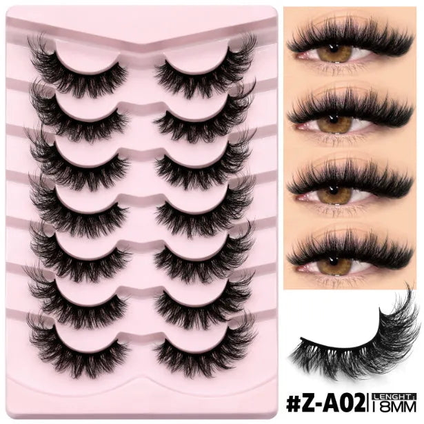 Natural false eyelashes with artificial fibre construction and included eyelash glue